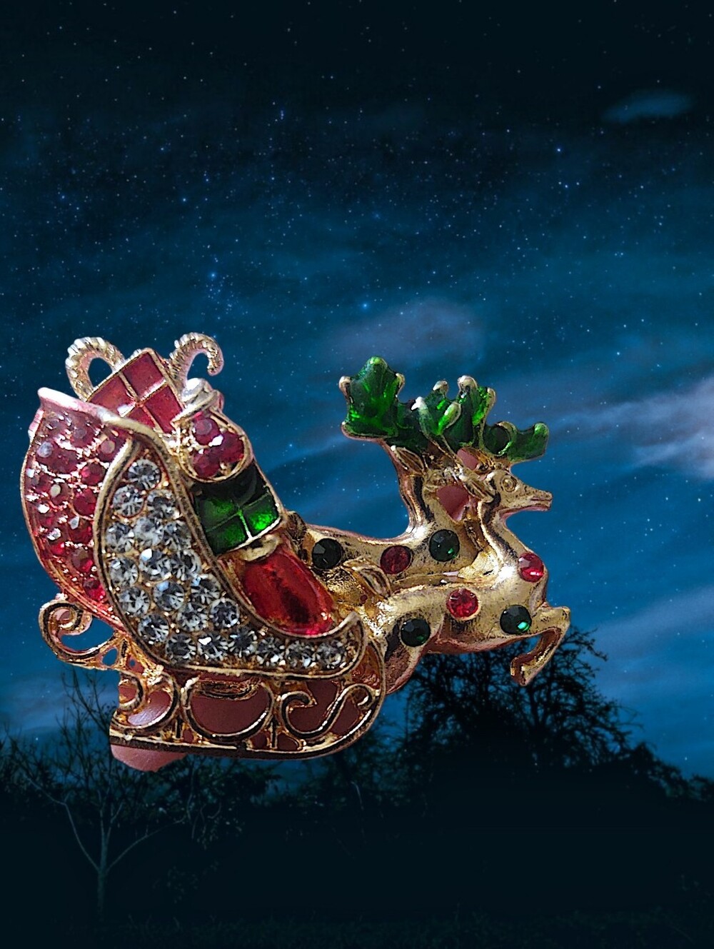 Reindeer and Sleigh Brooch